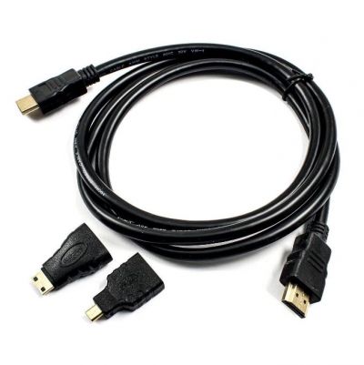 کابل HDMI مشکی 1.5 متری به همراه مبدل HDMI به مینی HDMI و میکرو HDMI